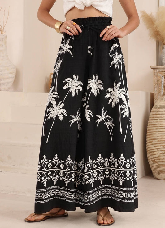 3625 Culottes Palm Tree Blk