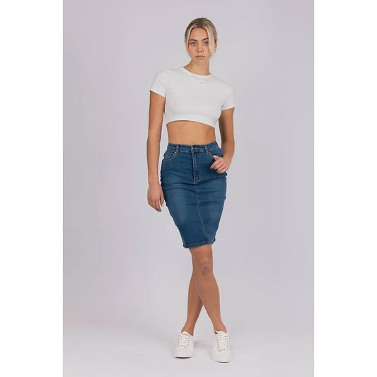 60057 Dark Denim Midi Skirt