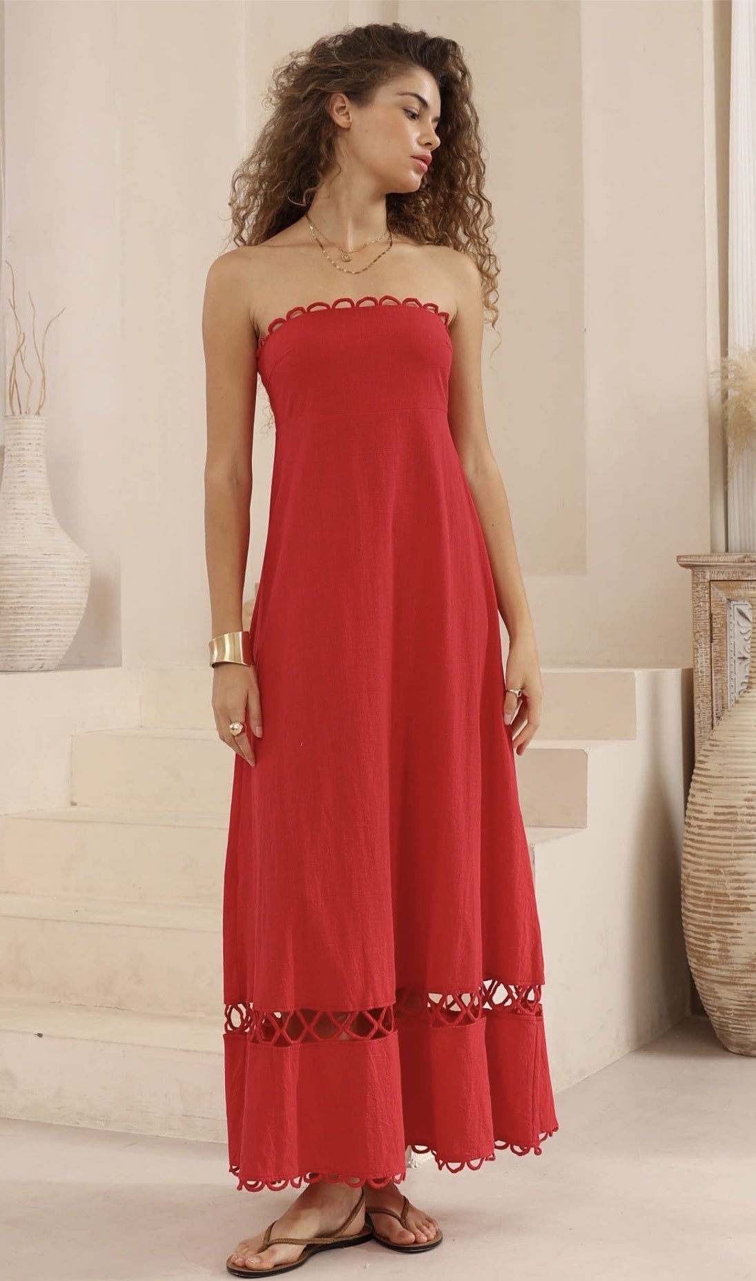 2882 Evie Strapless Maxi Red