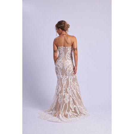 216546 Lace Wedding Dress Nude