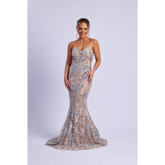 1202 Selina Sequin Gown Silver