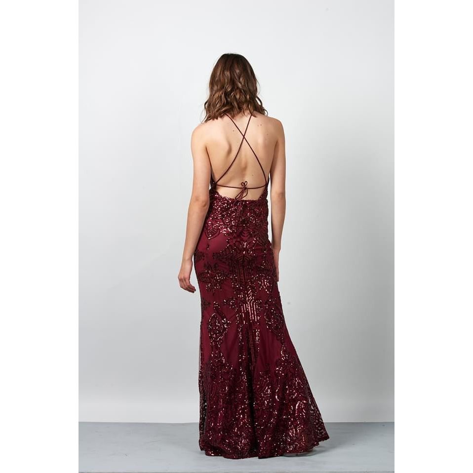 218367 Sequin Detail Gown Red