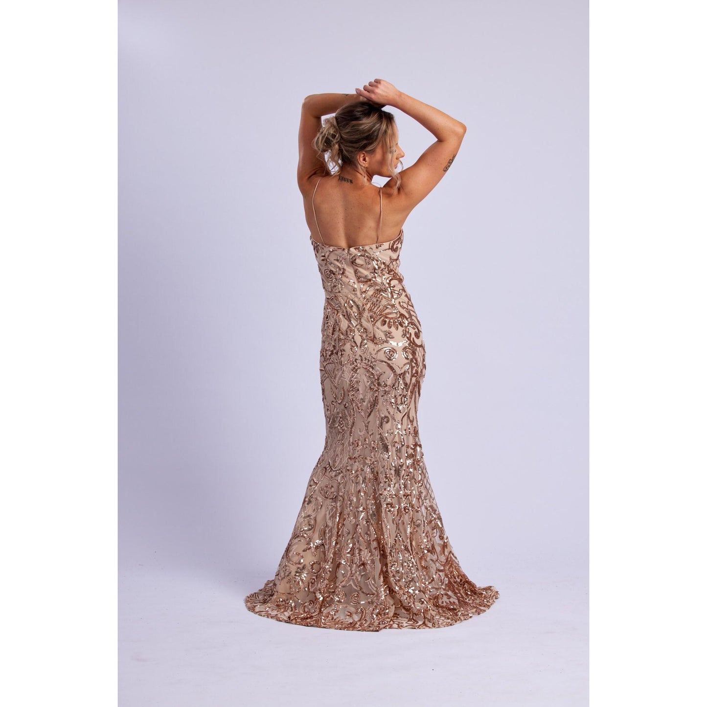 1202 Selina Sequin Gown Gold