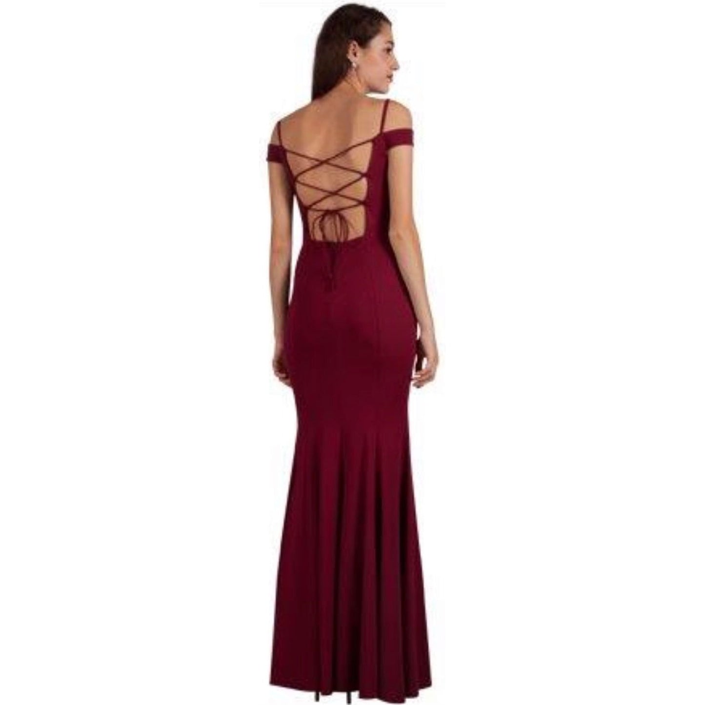 217441 Lace Up Gown Wine