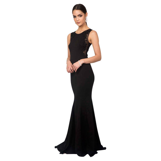4584 Lace Detail Gown Black