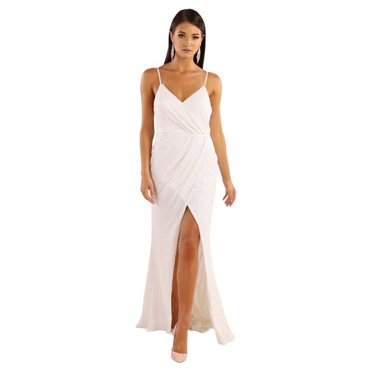 217450 Low Back Sequin Gown White