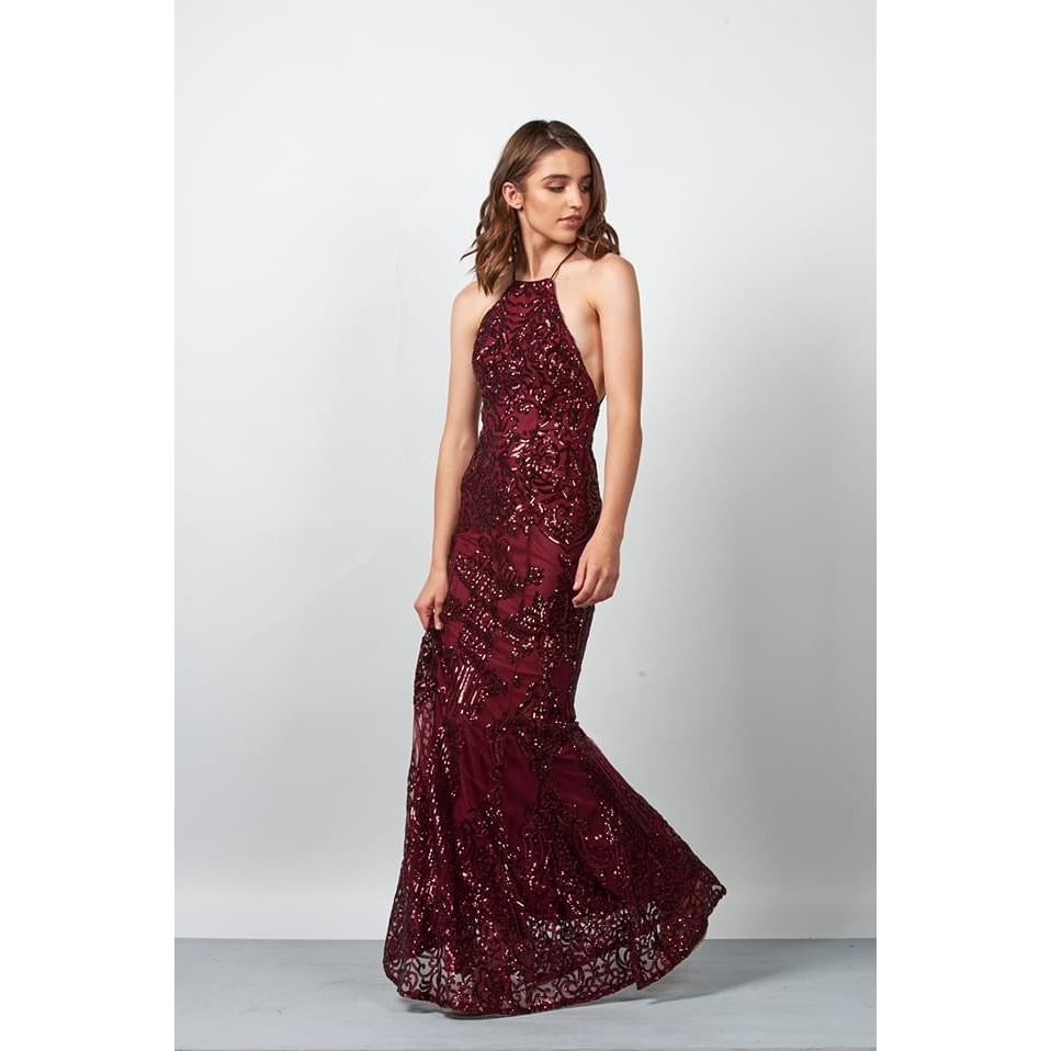 218367 Sequin Detail Gown Red