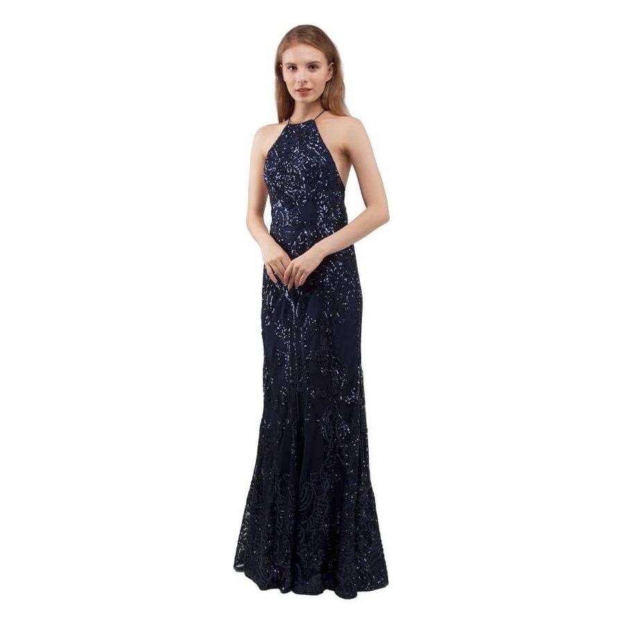 218367 Sequin Detail Gown Navy